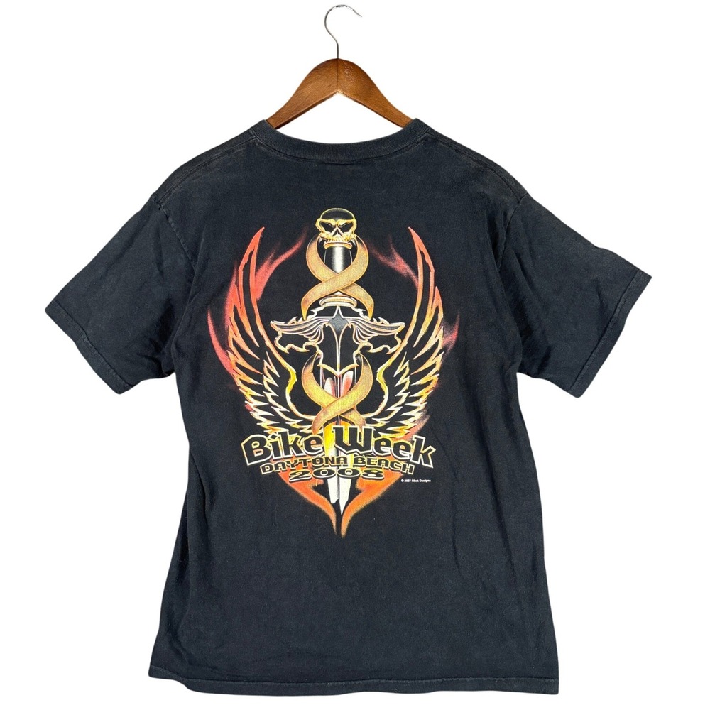 Vintage Y2K 2008 Bike Week Daytona Beach Graphic T-Shirt Mens Medium Black